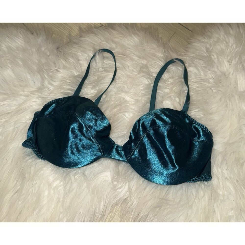 Vintage Vtg Satin Caress Second Skin Padded Bra Underwire Womens 36B Green